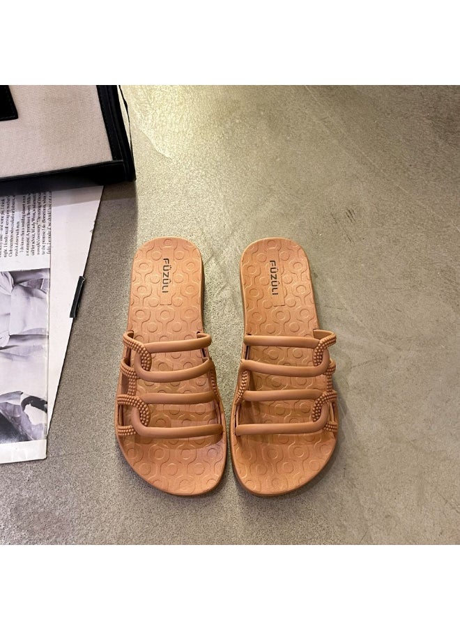 NIBEMINENT Fashion Hollow Out Flat Bottom Slippers Soft Sole PU Leather Slippers Women Casual Anti Slip Slides Sandals Summer  - Image 1