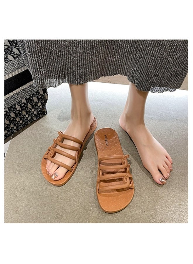 NIBEMINENT Fashion Hollow Out Flat Bottom Slippers Soft Sole PU Leather Slippers Women Casual Anti Slip Slides Sandals Summer  - Image 4