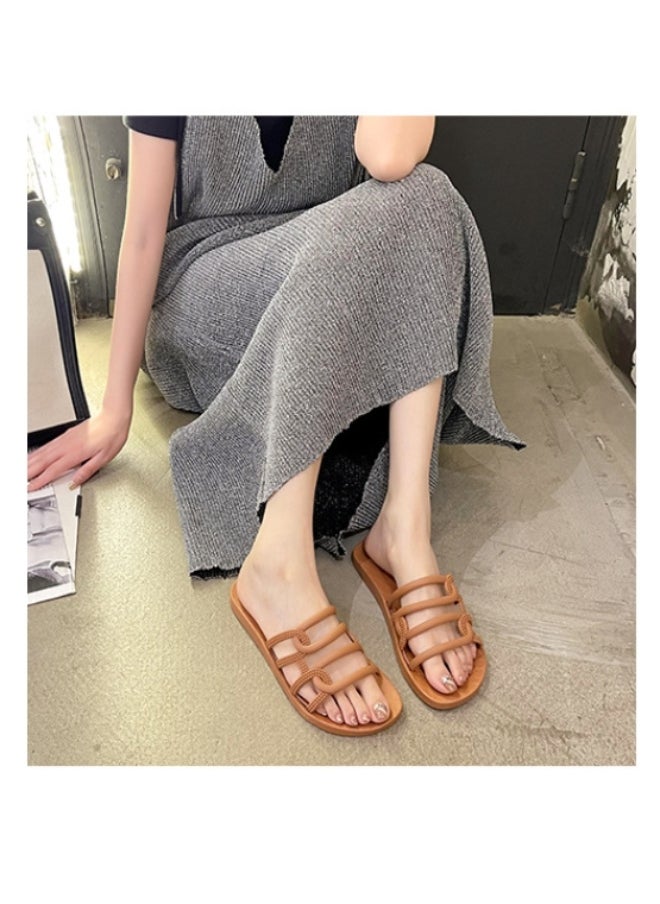 NIBEMINENT Fashion Hollow Out Flat Bottom Slippers Soft Sole PU Leather Slippers Women Casual Anti Slip Slides Sandals Summer  - Image 3