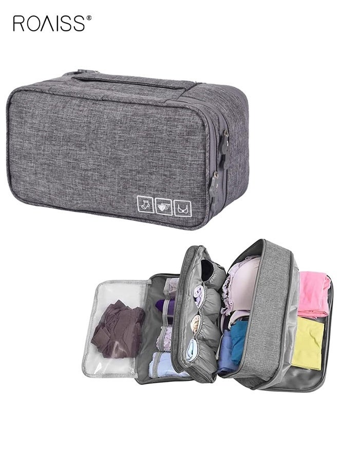 roaiss Waterproof Minimalist Large Capacity Zippered Underwear Storage Bag Portable Clothing and Sock Organizer Travel Essentials Bra Bag Suitable for Travel and Business Trips Gray - Image 1
