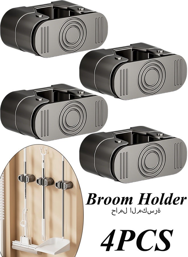 4Pcs Broom Holder Wall-Mounted Mop Holder No Punching Strong Load-Bearing Suitable for Kitchens, Garages, Storage Rooms - Image 1