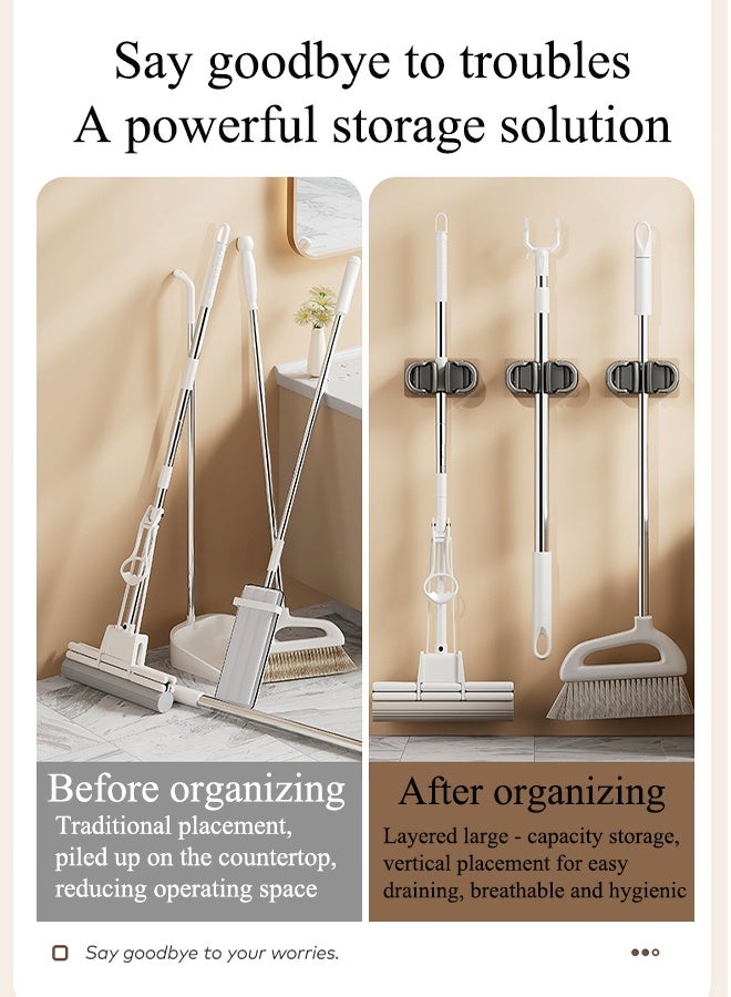 4Pcs Broom Holder Wall-Mounted Mop Holder No Punching Strong Load-Bearing Suitable for Kitchens, Garages, Storage Rooms - Image 2