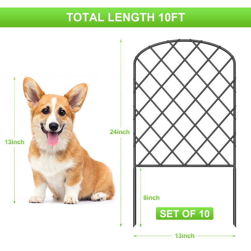 OUSHENG 10 Pack Decorative Garden Fence, Total 10ft(L) x 24in(H) Animal Barrier Border, Rustproof Metal Wire Section Edging Fencing Panel for Outdoor Patio Garden Yard, Arched - Image 2