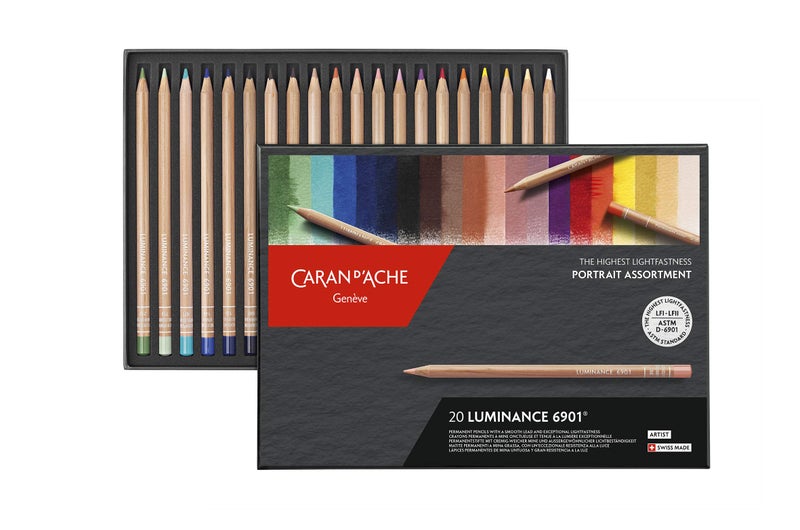 Caran d'Ache أقلام تلوين كاران د'اش 6901 لومننس مجموعة بورتريه 20 لون، متعدد الألوان، 26 × 19 × 2 سم. - Image 2