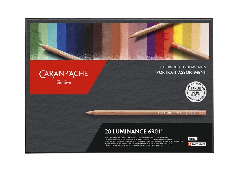 Caran d'Ache أقلام تلوين كاران د'اش 6901 لومننس مجموعة بورتريه 20 لون، متعدد الألوان، 26 × 19 × 2 سم. - Image 1