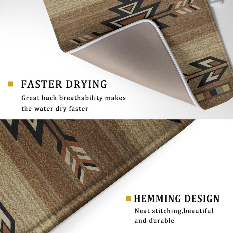 Giwawa 18"x24" Southwestern Dish Drying Mat Rustic Brown Tribal Ethnic Large Dish Drainer Mats Antique Native American Absorbent Microfiber Dish Drying Pad for Kitchen Countertop Decor - Image 3