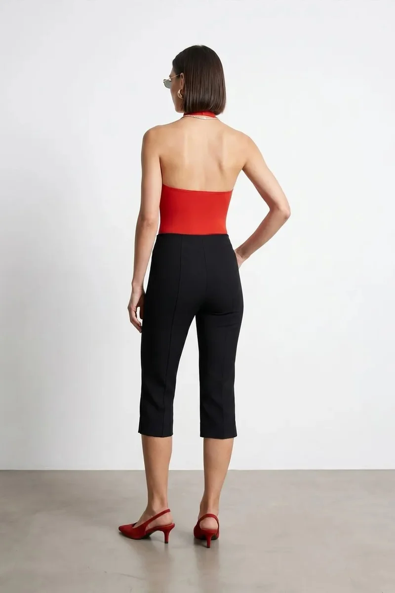 Dilvin Black DILVIN High-Waist Capri Cigarette Trousers for Women | Best Price UAE