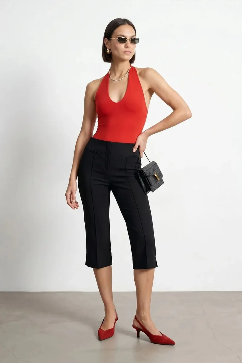 DILVIN High-Waist Capri Cigarette Trousers