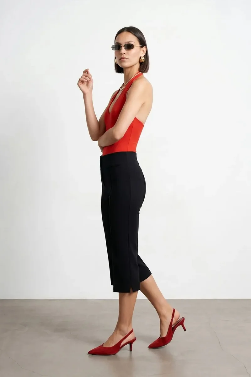 Dilvin Black DILVIN High-Waist Capri Cigarette Trousers for Women | Best Price UAE