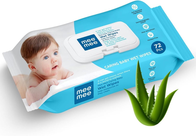 Mee Mee Caring Baby Wet Wipes with Lid (Aloe Vera, 72 Wipes) - Image 1