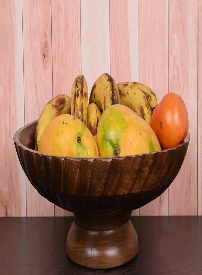 EDHAS Mango Wood Decorative Wooden Bowl Hand Carved Home Decor for Dining Table Center, Living Room, Kitchen Décor (12" x 12' x 4.75") - Image 2