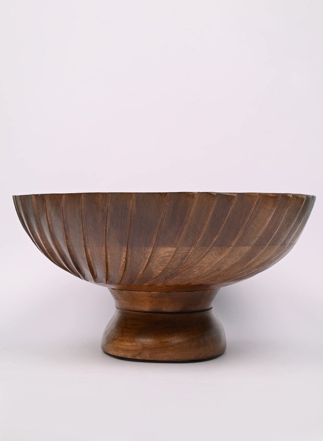 EDHAS Mango Wood Decorative Wooden Bowl Hand Carved Home Decor for Dining Table Center, Living Room, Kitchen Décor (12" x 12' x 4.75") - Image 4