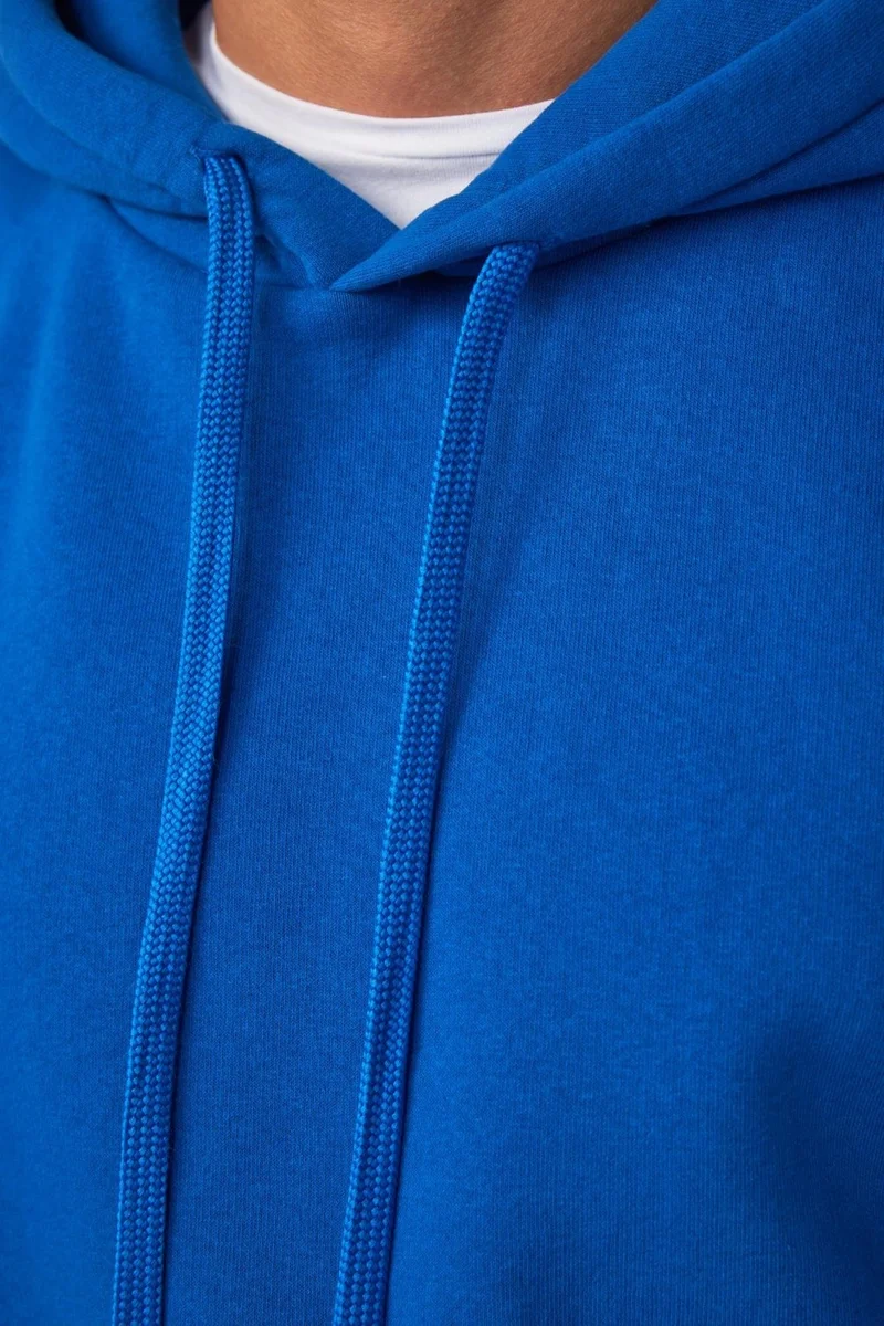 تودورس Oversize Cotton Hooded Basic Unisex Saks Blue Sweatshirt