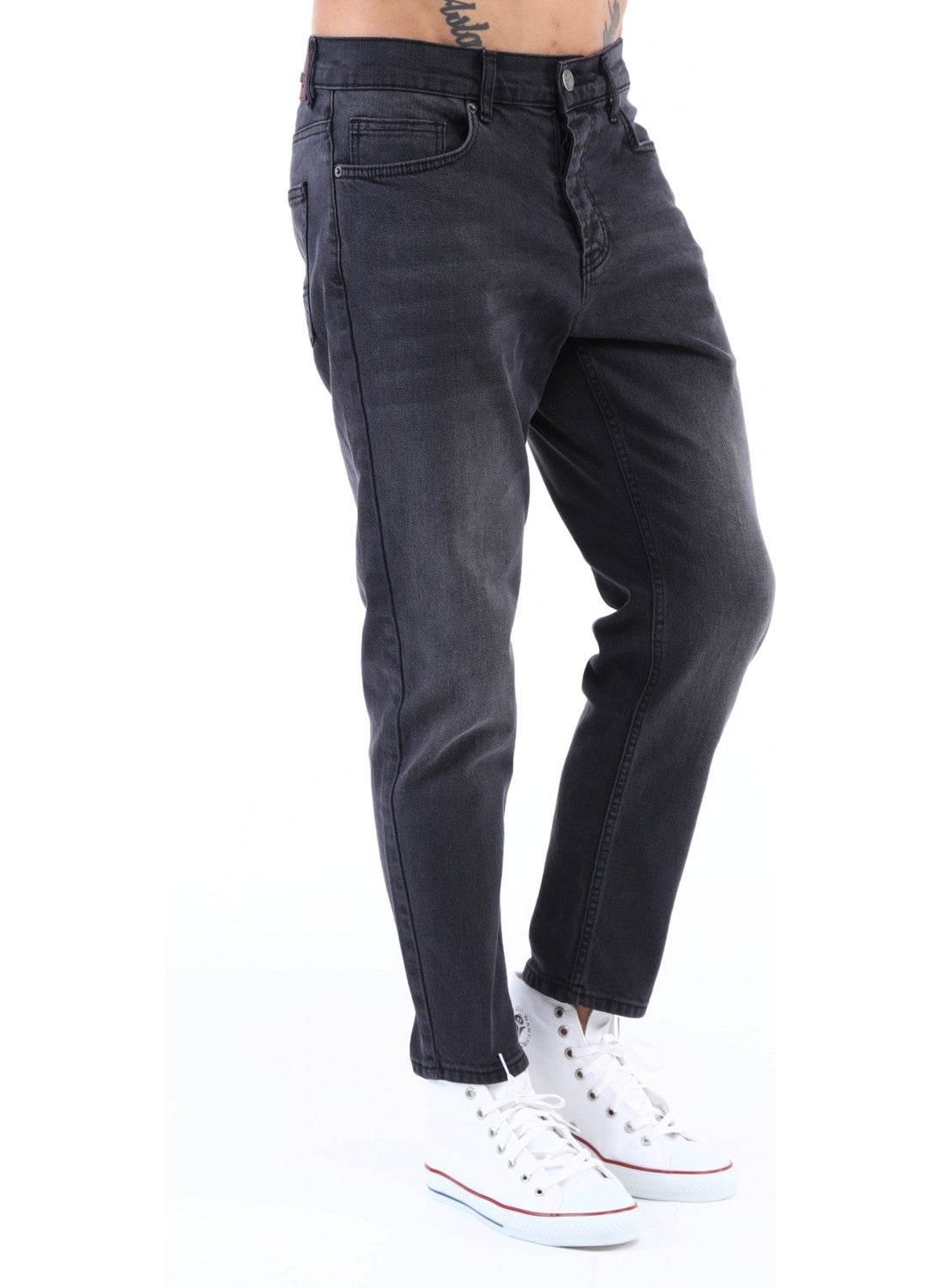Cedy Denim - Men Anthracite High Waist Slim Leg Loose Jeans Mom Jeans C333 - Image 1