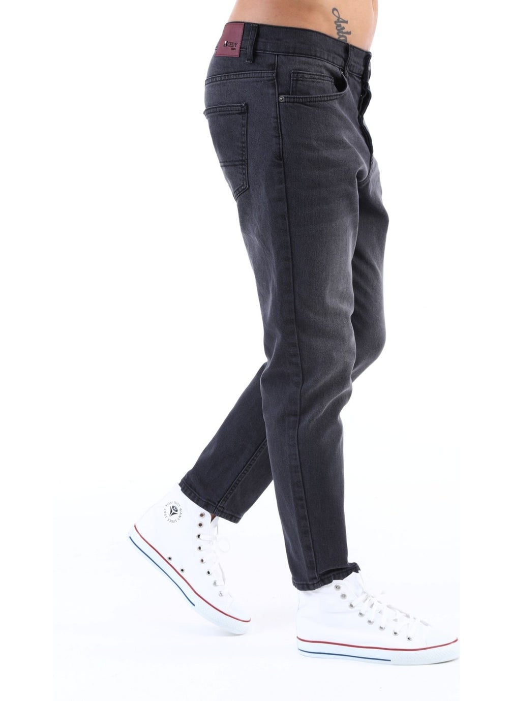 Cedy Denim - Men Anthracite High Waist Slim Leg Loose Jeans Mom Jeans C333 - Image 1