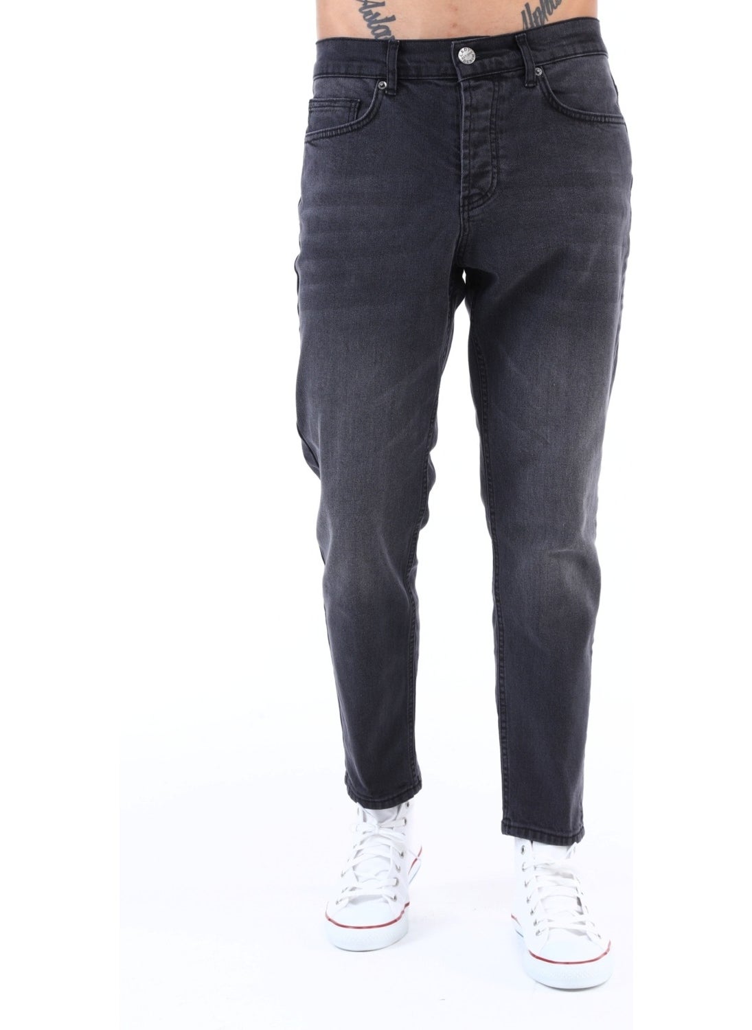Cedy Denim - Men Anthracite High Waist Slim Leg Loose Jeans Mom Jeans C333 - Image 1