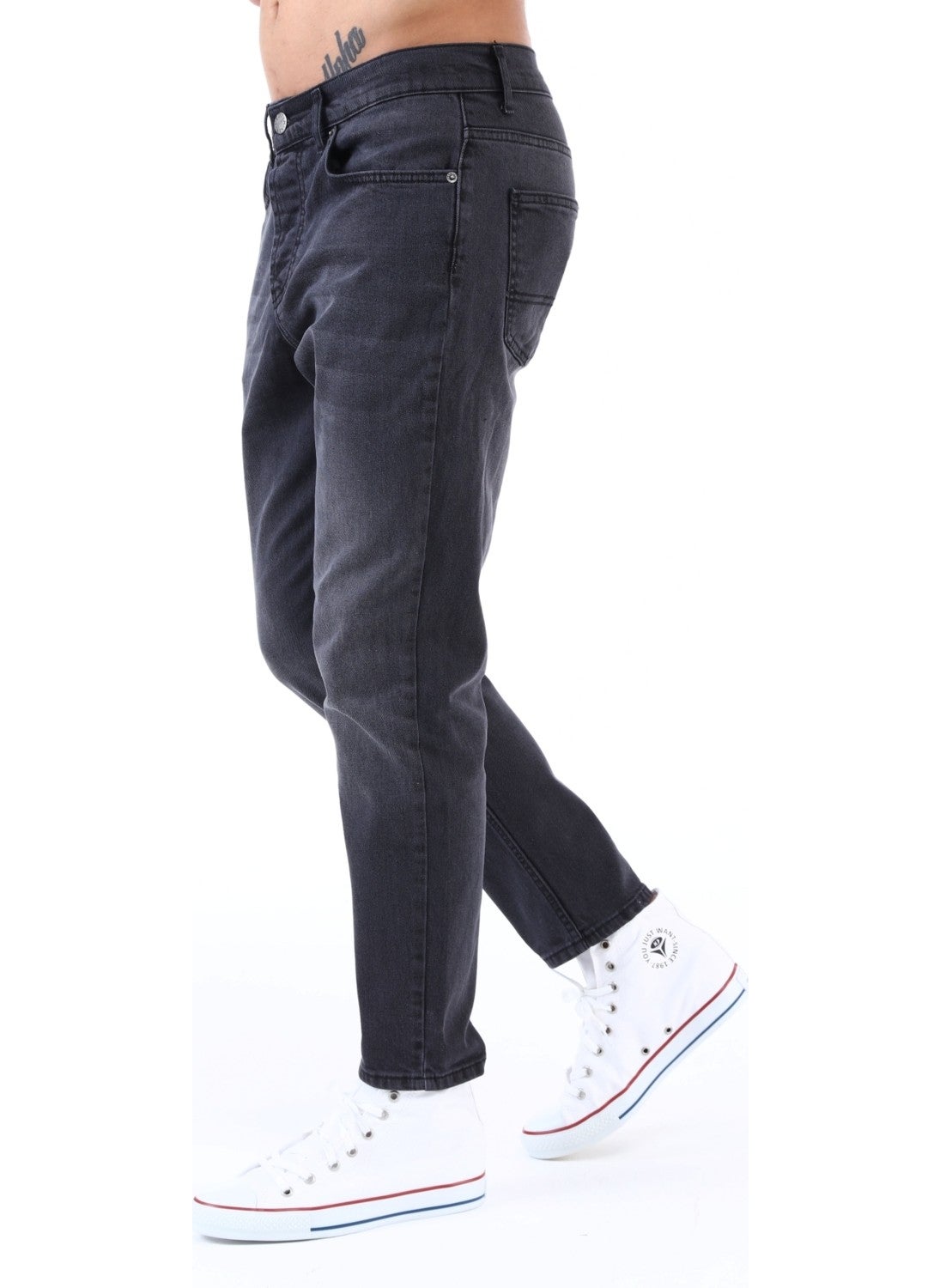 Cedy Denim - Men Anthracite High Waist Slim Leg Loose Jeans Mom Jeans C333 - Image 1