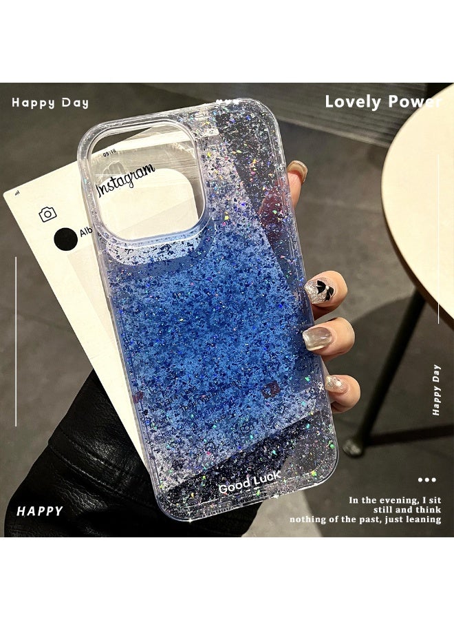NIBEMINENT Gradient Glitter Protective TPU Case Cover For iPhone 16 Plus, Good Luck Blue
