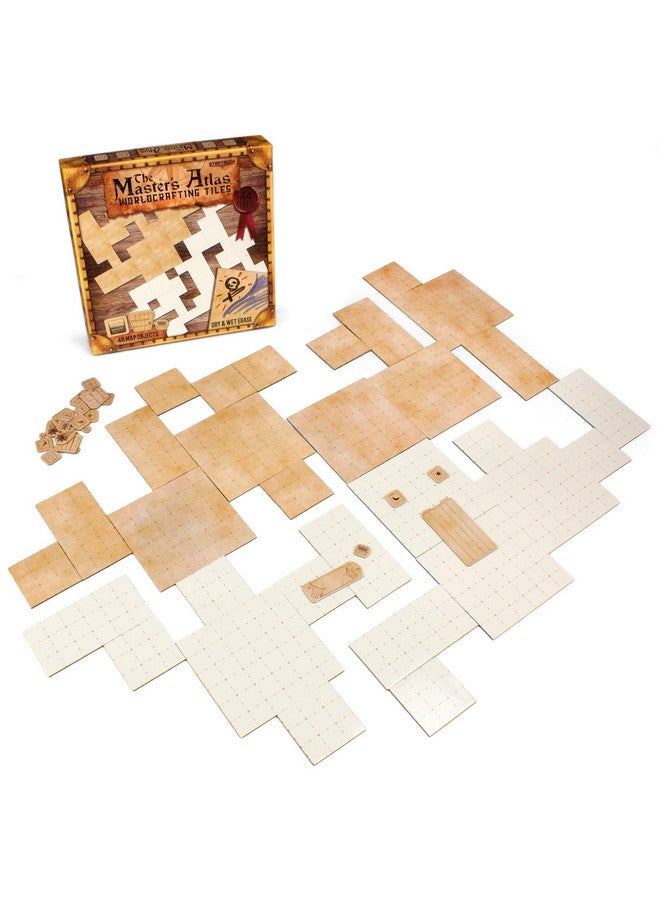 Stratagem The Master's Atlas Grid Tiles-Reversible Dry Wet Erase Battle Map for 3D DND-RPG Tabletop RPG Scenery-Dungeons Dragons Pathfinder- Tabletop Grid| Blank/Parchment - 44 Tiles & 48 Tokens - Image 1