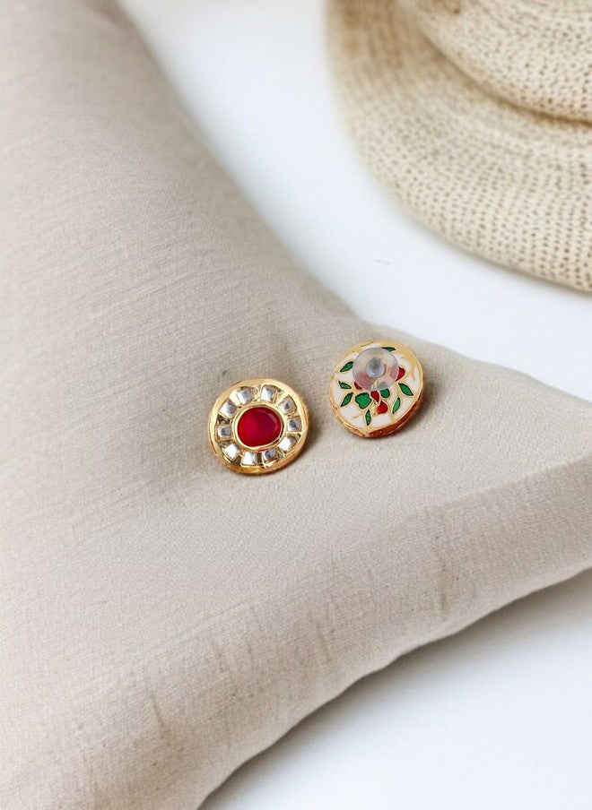 LUCKY JEWELLERY 18K Gold Plated Meenakari Kundan Studded Necklace and Earrings - Image 3