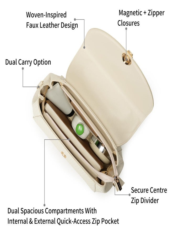 Fastrack Twine Charm Satchel | Faux-Leather Women’s Satchel | Dual Compartments with Centre Zip Pocket, External Quick-Access Zipper, Gold-Accent Flap & Adjustable Strap - Image 3