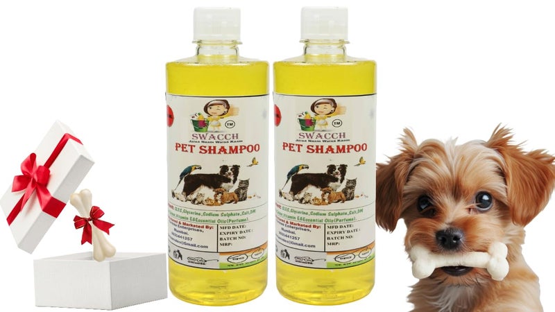 swacch Shampoo | Puppy Safe Shampoo | Pet Dog Shampoo (500ml) (Pack of 2) Lemon + Small White Bone | Dog Chew Bones | Teething chew Toy | Dental Teething |Combo Pack - Image 1