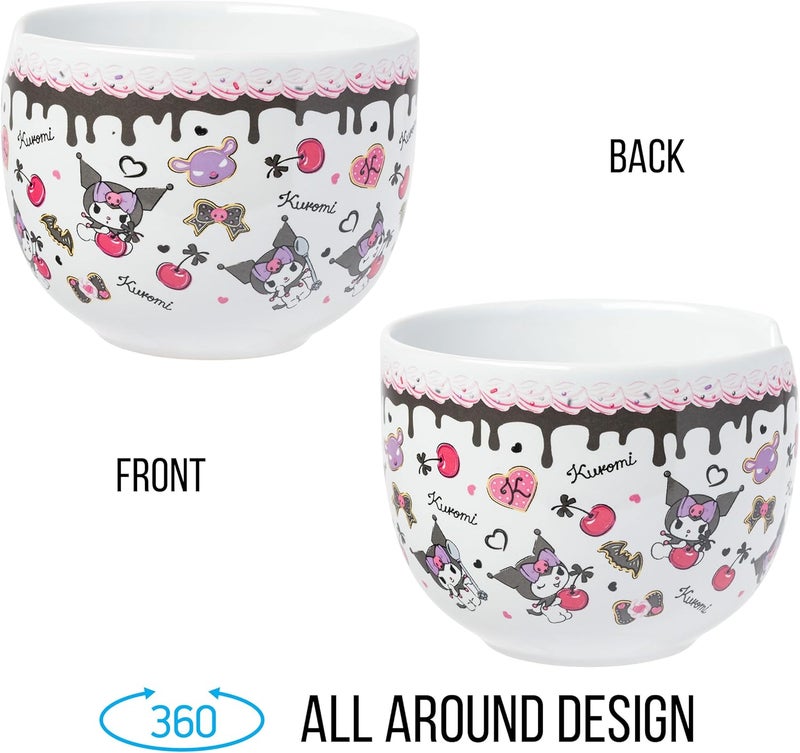 Silver Buffalo Sanrio Hello Kitty and Friends Kuromi Chocolate and Cherry Ceramic Ramen Noodle Rice Bowl with Chopsticks Microwave Safe 20 Ounces - Image 5