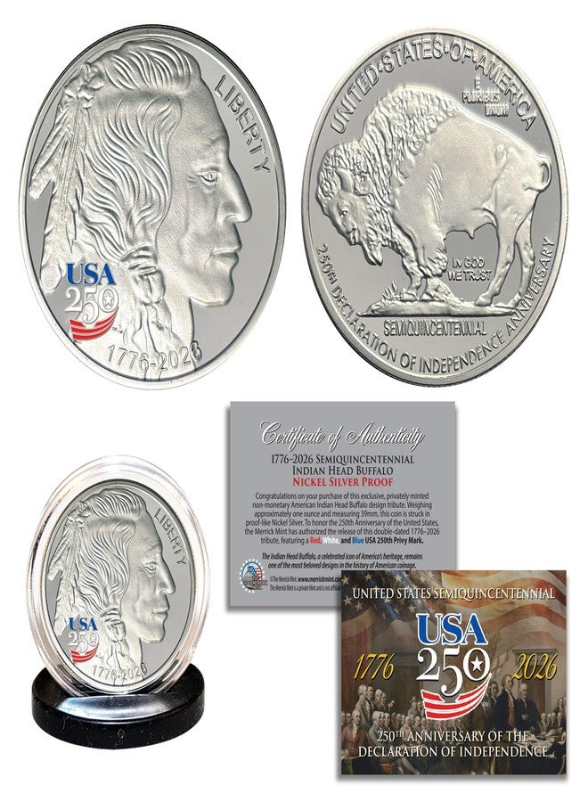 Merrick Mint America 250th Anniversary 1776-2026 American Indian Head Buffalo Nickel-Silver Proof Privy Coin USA 250 - Image 1