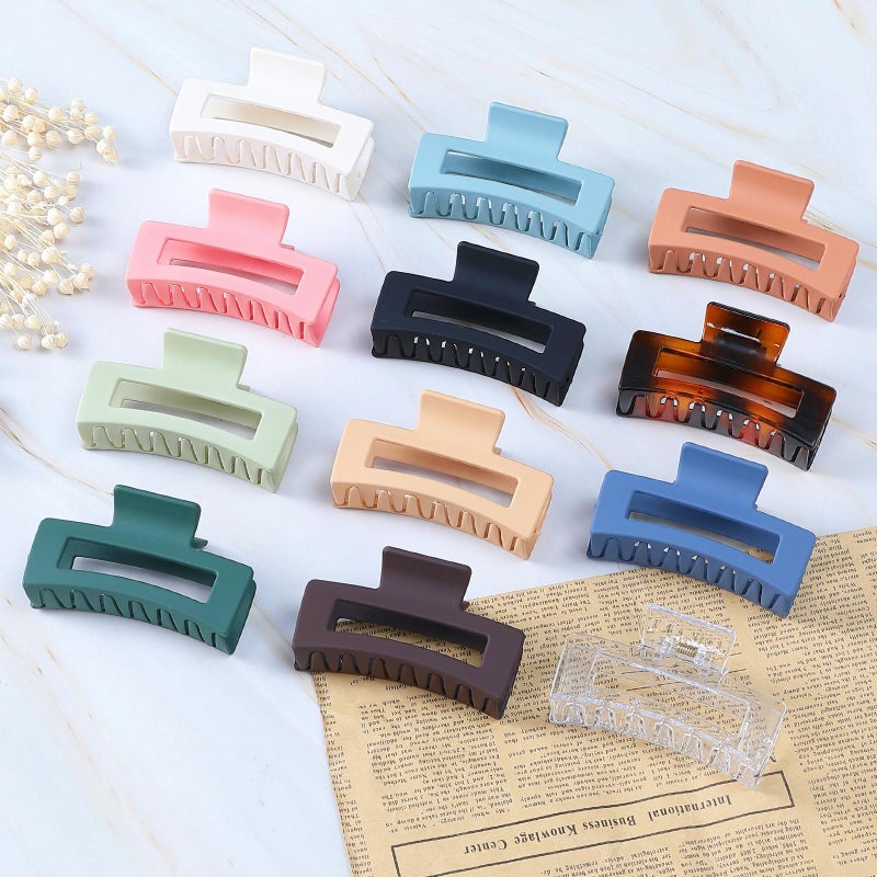 Sisiaipu 3.5 Inch Medium Hair Accessories - 12 Pcs Square Jaw Clips for Thick and Thin Hair, Rectangular Rectangle Basic Color Hair Clips for Women and Girls - Image 4