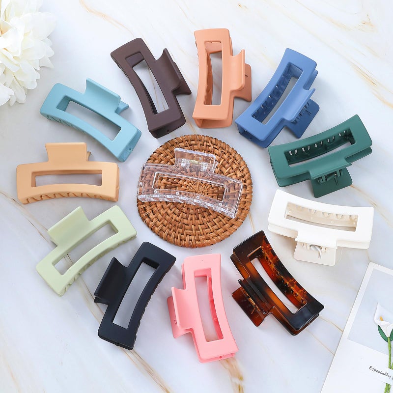 Sisiaipu 3.5 Inch Medium Hair Accessories - 12 Pcs Square Jaw Clips for Thick and Thin Hair, Rectangular Rectangle Basic Color Hair Clips for Women and Girls - Image 3