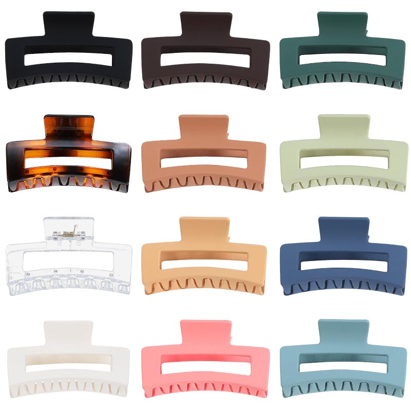 Sisiaipu 3.5 Inch Medium Hair Accessories - 12 Pcs Square Jaw Clips for Thick and Thin Hair, Rectangular Rectangle Basic Color Hair Clips for Women and Girls - Image 2