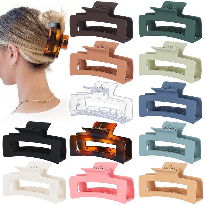 Sisiaipu 3.5 Inch Medium Hair Accessories - 12 Pcs Square Jaw Clips for Thick and Thin Hair, Rectangular Rectangle Basic Color Hair Clips for Women and Girls - Image 1