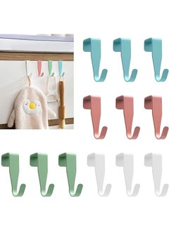 The Bros 12Pcs Over The Door Hooks 4Color, Small Over Cupboards Hook for Hanging, Over Kitchen Cabinet Single Hooks for Bedroom, Bathroom, Wardrobe - Pink, White, Blue, Green  - Image 1