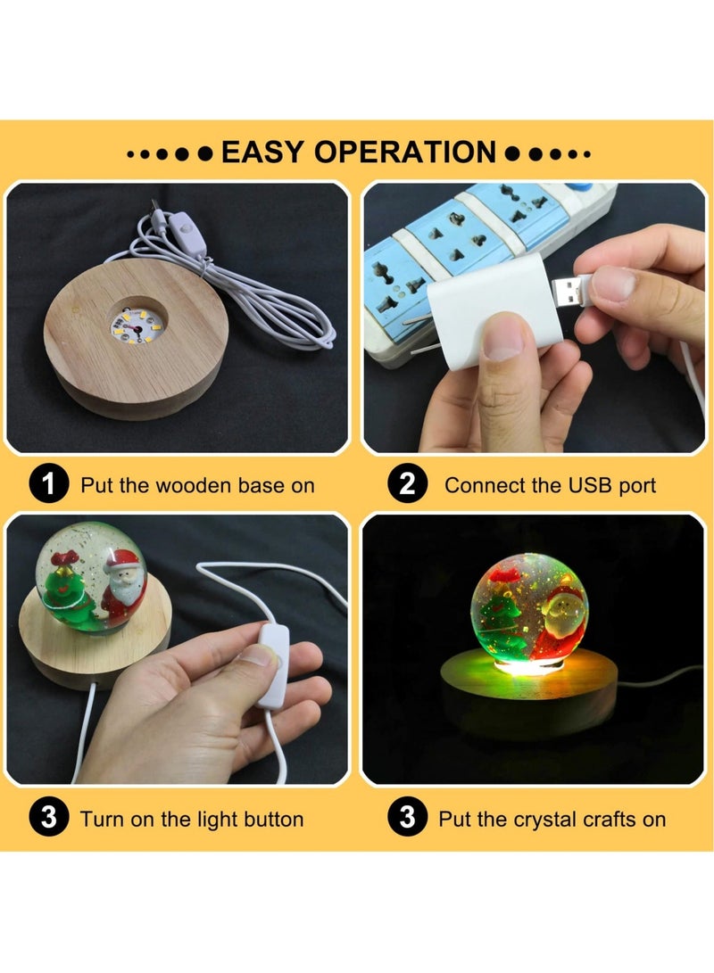 Captaintech Glowing Display Bases, Wood with Led Light Round Lamp Base Stand, Night for 3d Laser Crystal Glass Resin Sphere Cylindrical Cube Art 2 Pieces, 3.94inch - Image 4