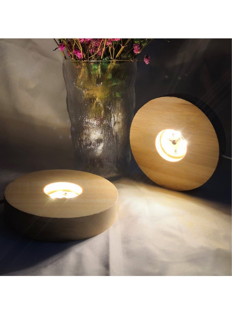 Captaintech Glowing Display Bases, Wood with Led Light Round Lamp Base Stand, Night for 3d Laser Crystal Glass Resin Sphere Cylindrical Cube Art 2 Pieces, 3.94inch - Image 5