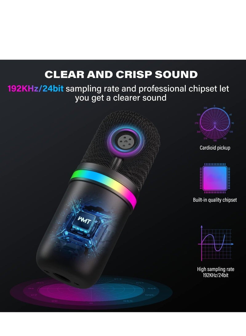 Captaintech USB Microphone - Computer Condenser Gaming Mic for PC/Laptop/Phone/PS4/5, Headphone Output, Volume Control, USB Type C Plug and Play, Mute Button, for Streaming, Podcast, Studio Recording - Image 3