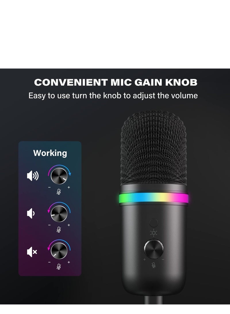 Captaintech USB Microphone - Computer Condenser Gaming Mic for PC/Laptop/Phone/PS4/5, Headphone Output, Volume Control, USB Type C Plug and Play, Mute Button, for Streaming, Podcast, Studio Recording - Image 5