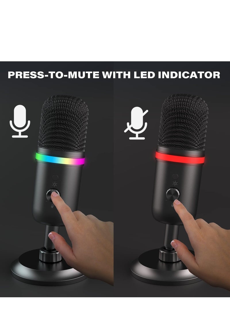 Captaintech USB Microphone - Computer Condenser Gaming Mic for PC/Laptop/Phone/PS4/5, Headphone Output, Volume Control, USB Type C Plug and Play, Mute Button, for Streaming, Podcast, Studio Recording - Image 4