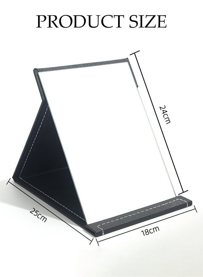 DUNISO Foldable Makeup Mirror,Portable PU Leather Mirror,  Tabletop Mirror with Adjustable Height for Vanity Table, Office, Home ,Travel (Black) - Image 2