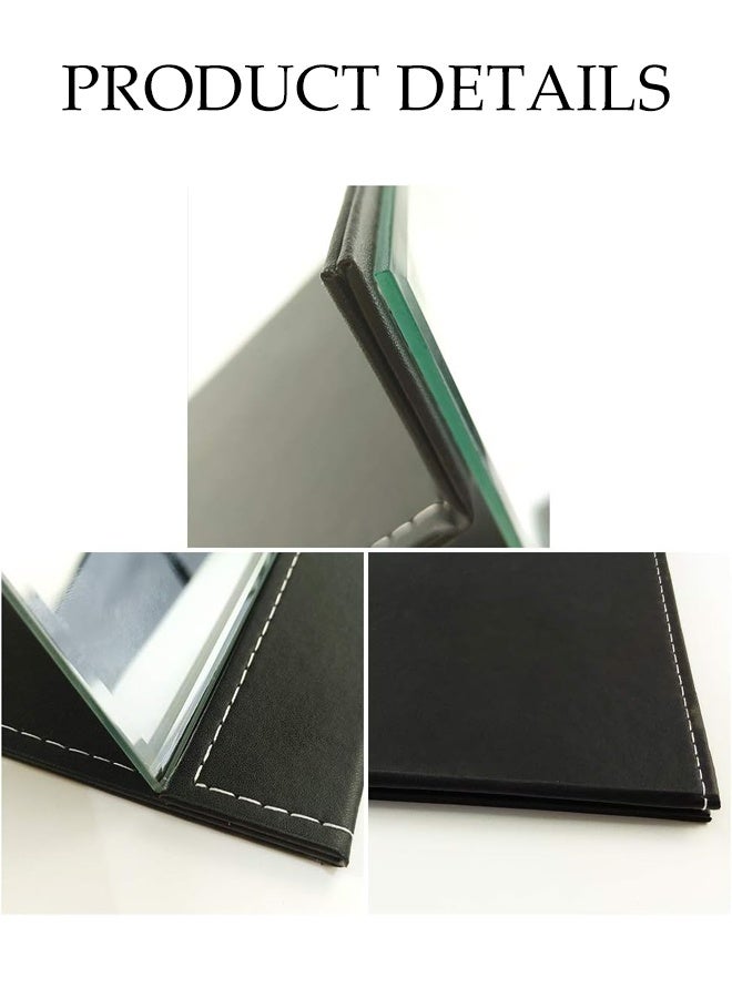 DUNISO Foldable Makeup Mirror,Portable PU Leather Mirror,  Tabletop Mirror with Adjustable Height for Vanity Table, Office, Home ,Travel (Black) - Image 3