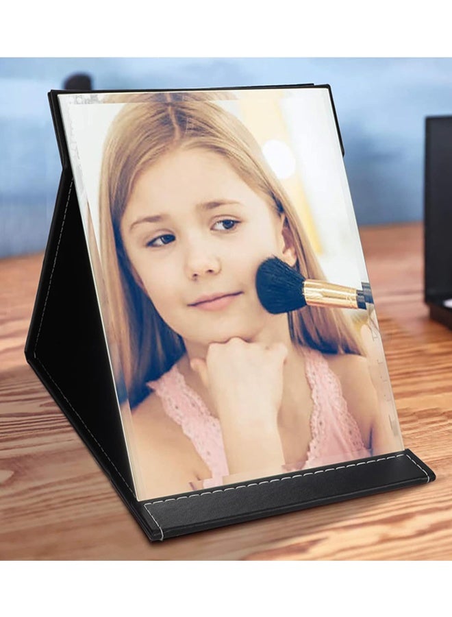 DUNISO Foldable Makeup Mirror,Portable PU Leather Mirror,  Tabletop Mirror with Adjustable Height for Vanity Table, Office, Home ,Travel (Black) - Image 4