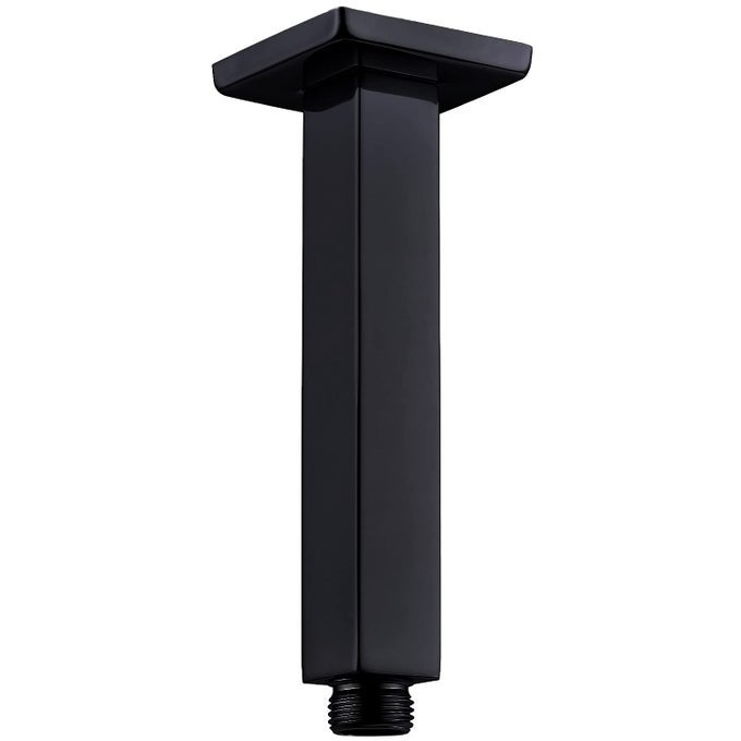 BLACK SHOWER ARM WITH FLANGE SQUARE CEILING MOUNTED EXTENSION PIPE FOR RAINFALL SHOWER HEAD 6 INCHES
