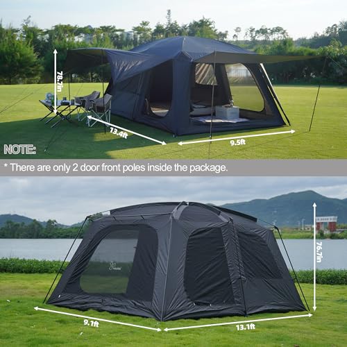 Vidalido 8-10 Person Camping Tent with 3 Door 2 Room Large Family Cabin Tents, Double Layer Waterproof Portable Glamping Tent, Big Tents for Outdoor Picnic Camping Hiking and Family Gathering - Image 2