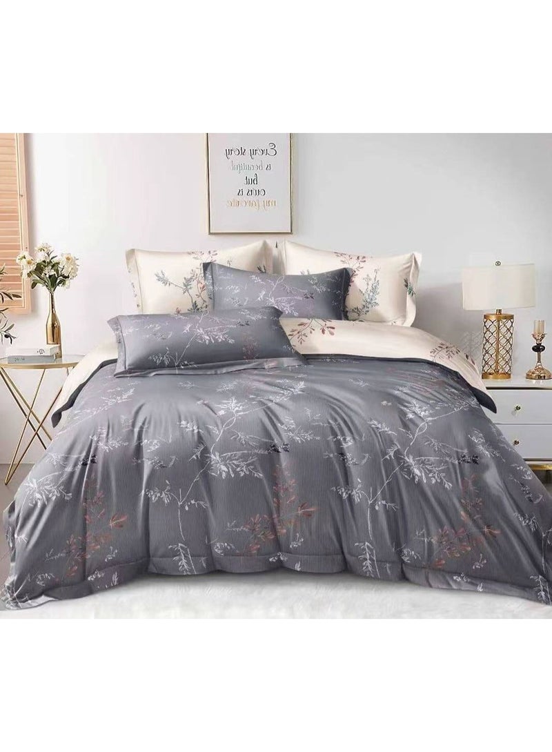 طقم مفروشات فاخر بحجم كينج مكون من 6 قطع - تصميم بسيط، غطاء لحاف 220×240 سم مع شرشف مطاطي و4 أغطية وسائد