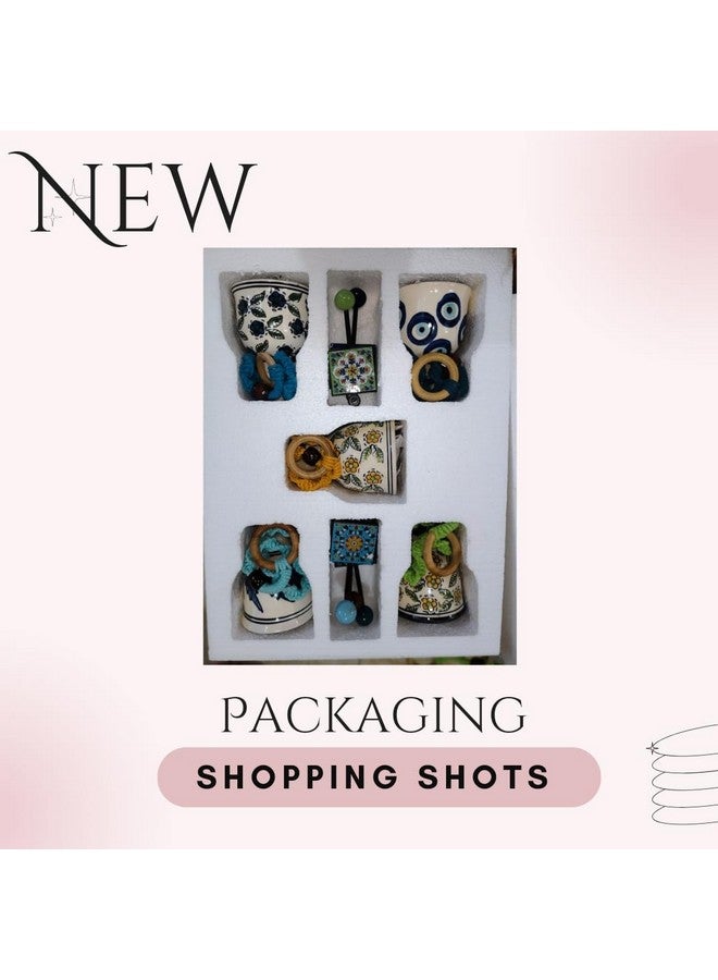 Shopping Shots Ceramic Hand-Painted Macrame Bell Bohemian- Flowers Printed Pack of 5 Large Size Ringing Bells (Size 5inch) with Ceramic Hooks - Image 3