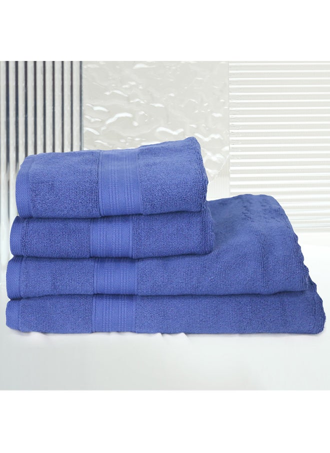 White Rose 4 Piece Bathroom Towel Set BRAVO 550 GSM 100% Combed Cotton Terry 2 Bath Towel 70X140 cm & 2 Hand Towel 50x90 cm Gentle Touch Extremely Absorbent Every Day Use Royal Blue  - Image 4