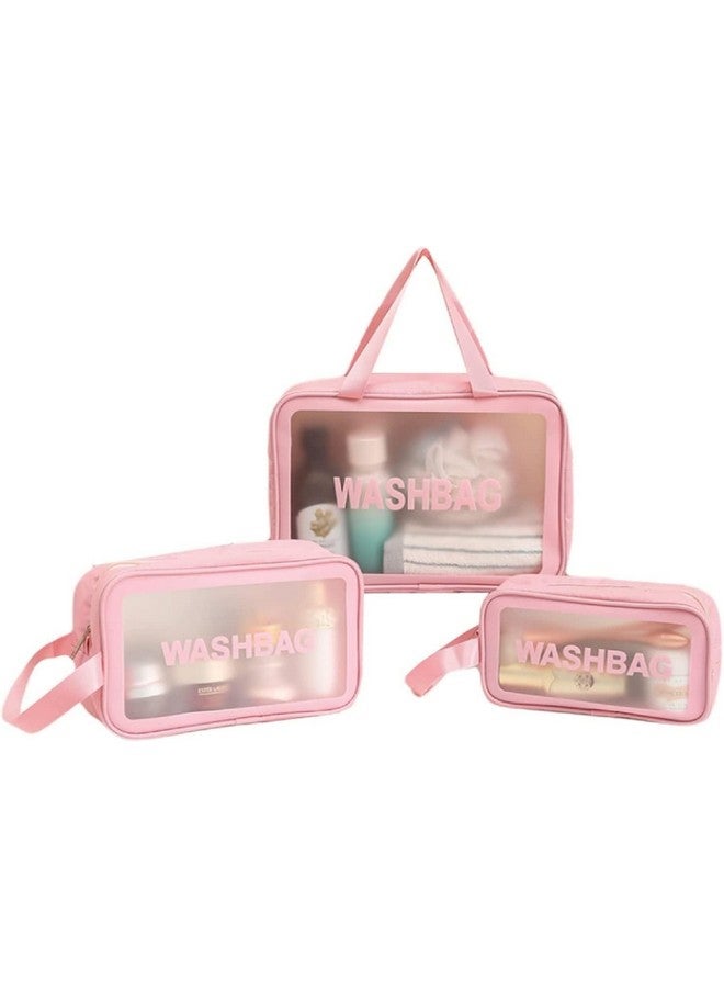KERFORA Waterproof Cosmetic Bag Set of 3 - Clear Frosted PVC Toiletry Pouch, Portable Makeup Organizer for Women and Girls, Semi-Transparent Travel Organizers with Sturdy Zipper - Image 1