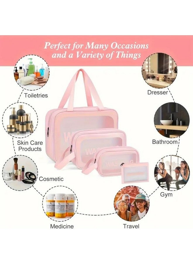 KERFORA Waterproof Cosmetic Bag Set of 3 - Clear Frosted PVC Toiletry Pouch, Portable Makeup Organizer for Women and Girls, Semi-Transparent Travel Organizers with Sturdy Zipper - Image 4