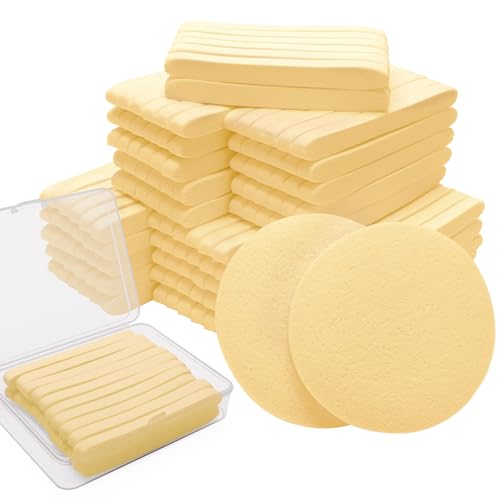 Luxiv 240+1 Count Compressed Facial Sponges, Luxiv Round Face Sponge Professional Compressed Makeup Removal Sponges for Estheticians Wash Face Sponge Compress Exfoliating Spa Pads With Portable Case - Image 1