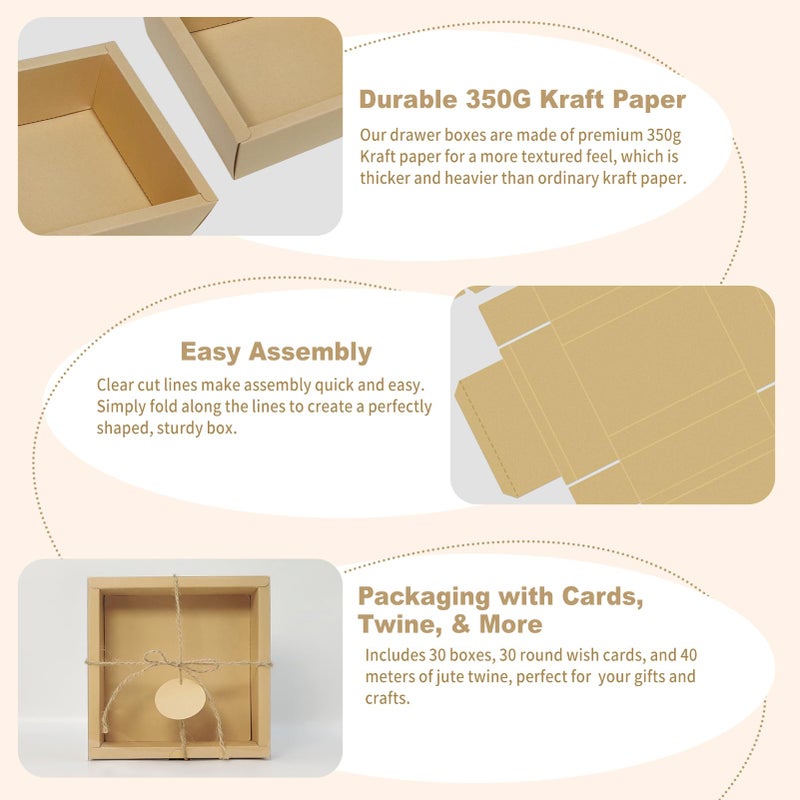 biguphate 30 Sets Kraft Paper Cardboard Boxes  6.5X 6.5X 2 Inches Gift Boxes With Clear Window  Homemade Soap Box With Blank Tags Jute String And Raffia  Small Gift Boxes For Jewelry  Candy  Wrapping Party Favor - Image 4